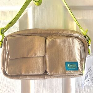 lululemon athletica Tan Crossbody Bag with Green Straps